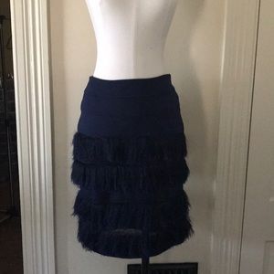 Navy fringed pencil skirt
